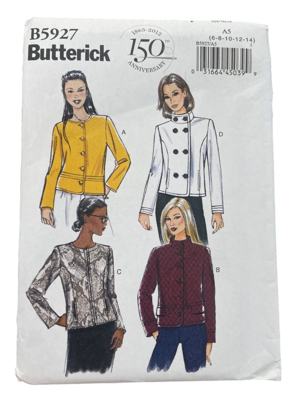 Butterick B5927 Misses Jacket Sewing Pattern Size 6-14 Semi Fitted Retro CUT